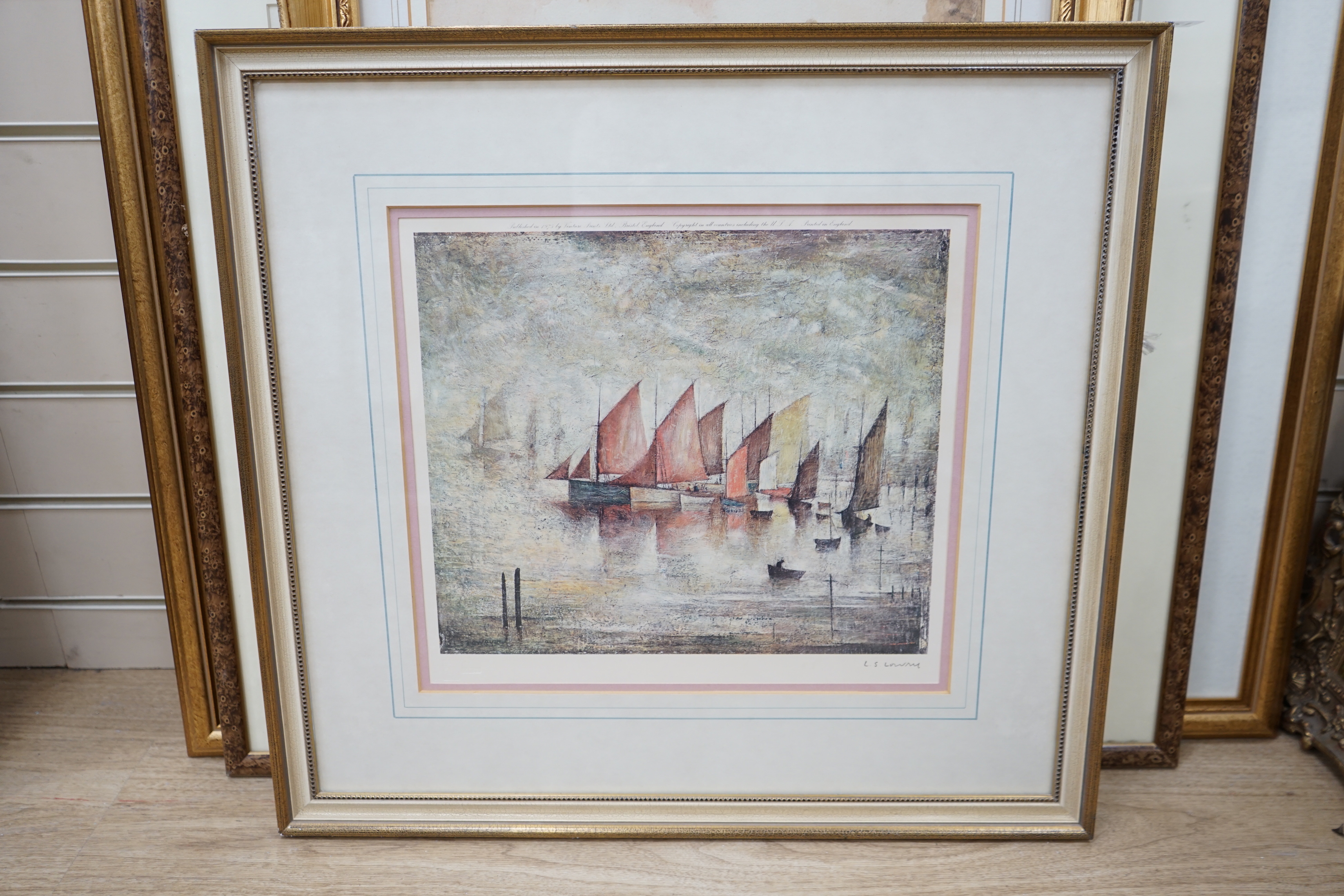 Laurence Stephen Lowry (1887-1976), pencil signed colour lithograph, ‘Sailing boats’ with embossed blind stamp, published 1975 by Venture Prints Ltd. Bristol, 32 x 36cm